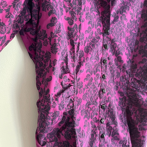 New York & Company Purple and Black Floral Stretch Button Up Shirt - Picture 2 of 7